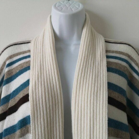 NWT ESKANDAR White Multi Cashmere Shawl Collar Striped Long Cardigan One Size OS - Picture 3 of 8